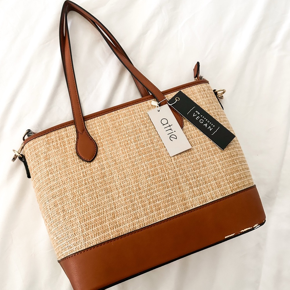 Vegan Tan Straw Tote Bag